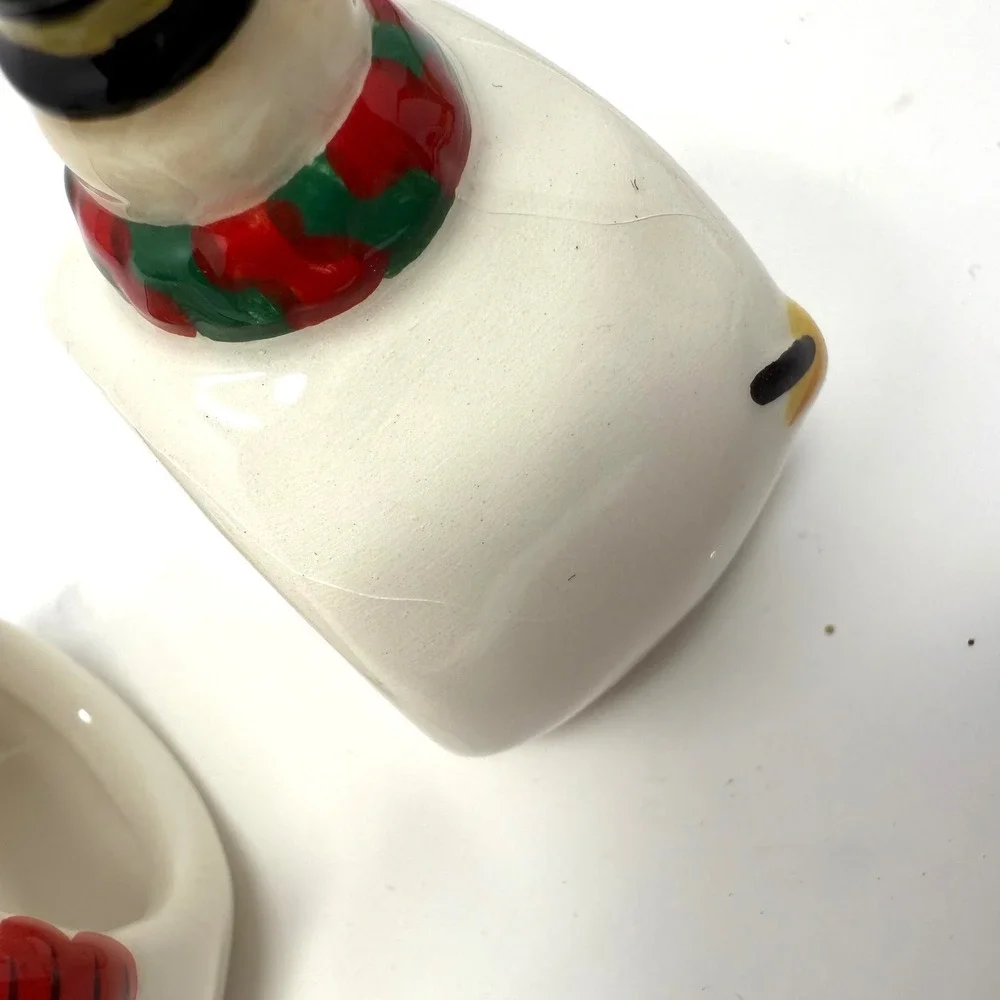 Williams Sonoma Snowman Napkin Rings‎ Set 4 Holiday Christmas Ceramic